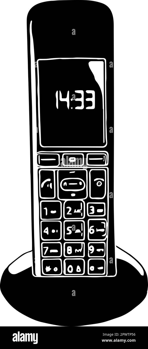 Telefon in Ladestation. Schwarze Silhouette auf transparentem Hintergrund. Vektorsymbol. Stock Vektor