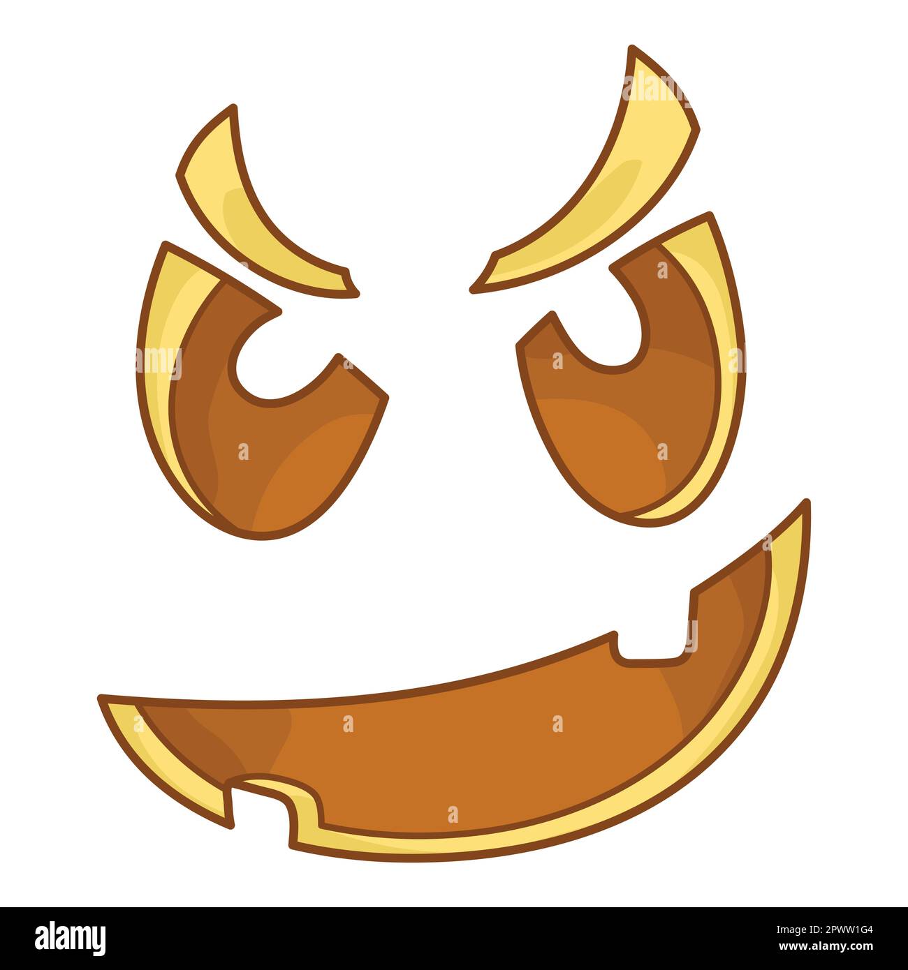 Ein böses, unfreundliches Gesicht für Jack the Lantern. Grimace. Komischer Gesichtsausdruck. Eine fiktive Halloween-Cartoon-Figur. Einfaches flaches Element für den Haube Stock Vektor