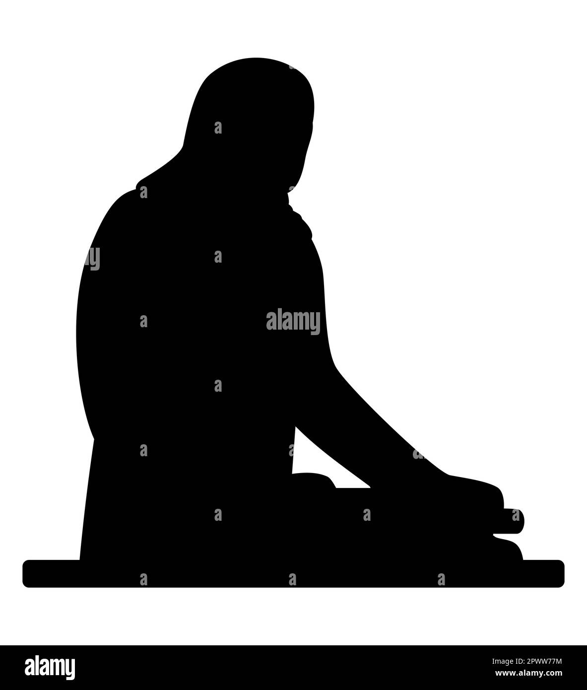 Schwarze Silhouette einer muslimischen Frau, die Namaz auf einem Gebetsvorleger betet, Vektorbild Stock Vektor
