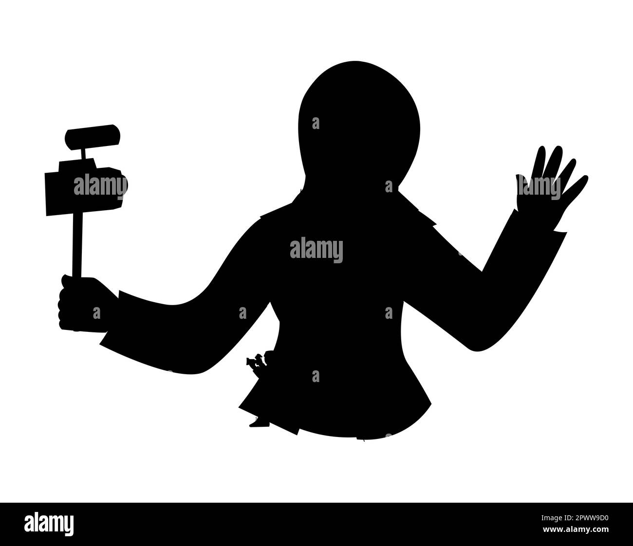 Schwarze Silhouette eines Hijabi-Mädchens mit Kamera, weiblich mit Kamera Stock Vektor