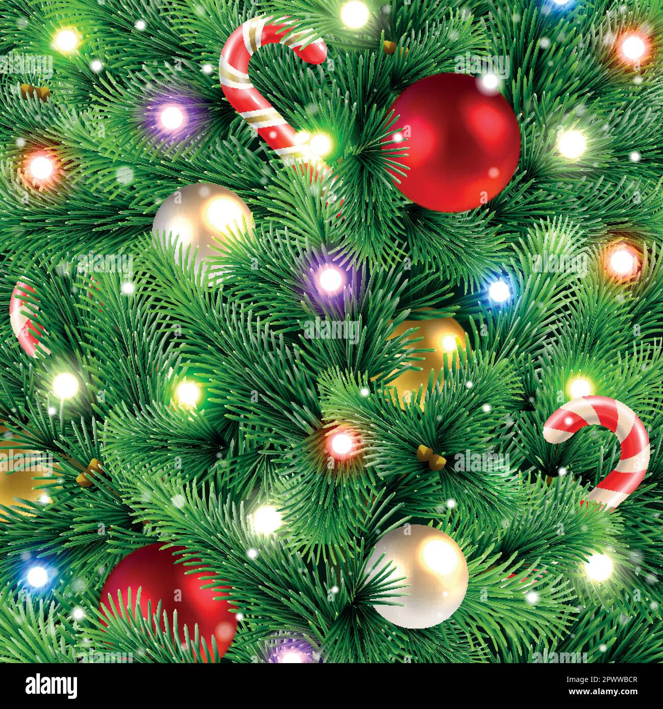 Weihnachtshintergrund dekorierter Weihnachtsbaumzweige Stock Vektor