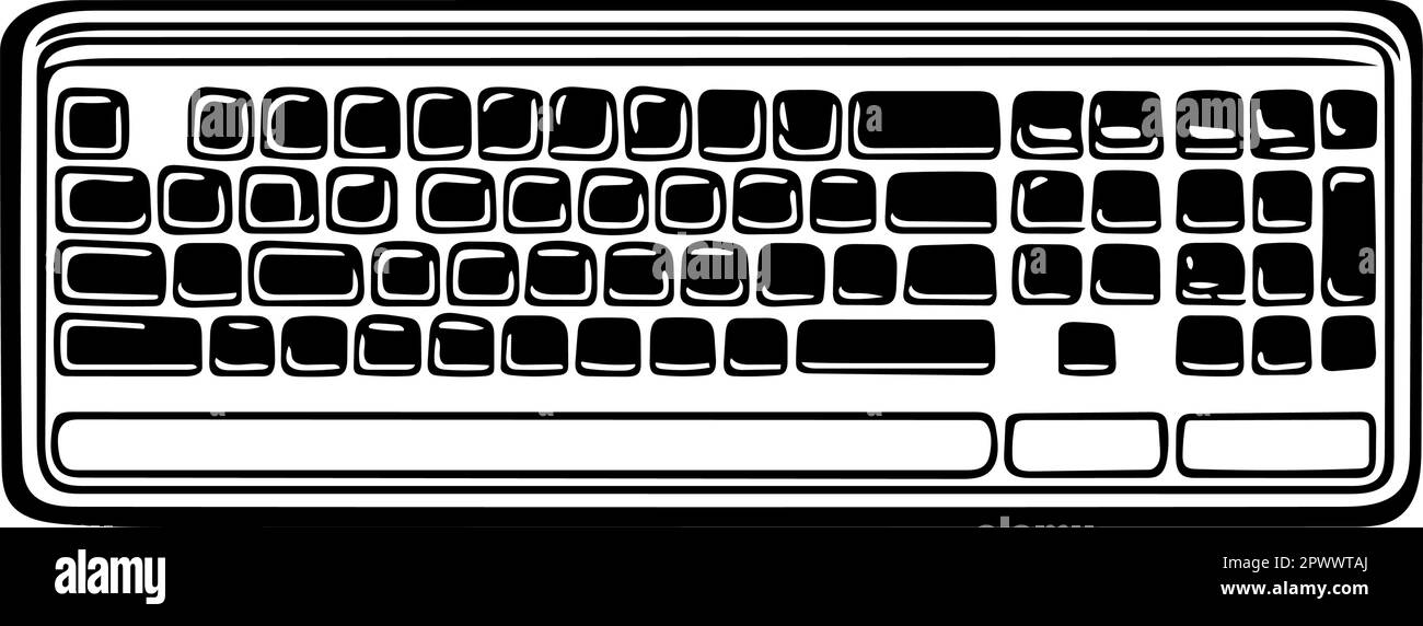 Drahtlose Tastatur als Vektor. Umrisse in Schwarz. Stock Vektor