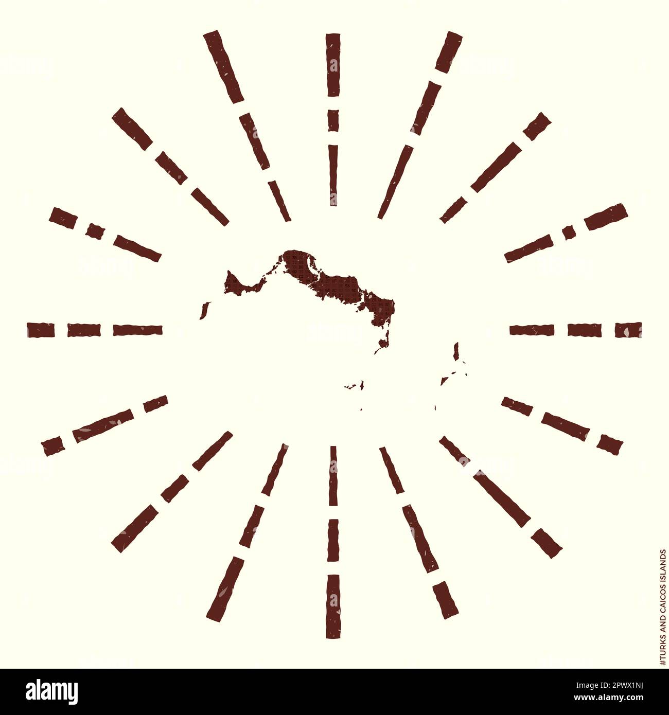 Turks- und Caicosinseln-Logo. Grunge Sunburst Poster mit Karte der Insel. Stock Vektor