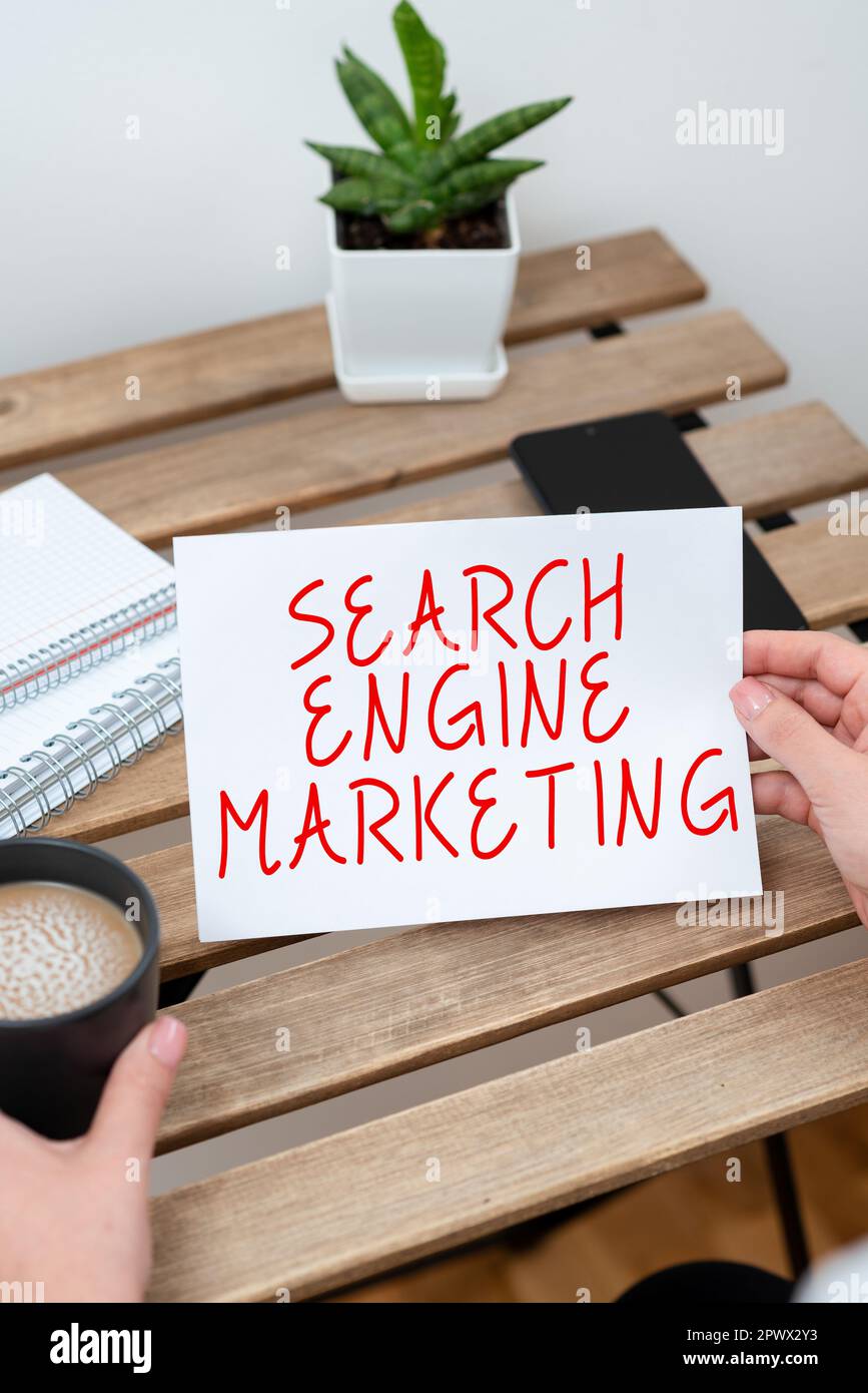 Text anzeigen Suchmaschinenmarketing, Business Showcase digitale Online-Optimierung und Ranking von Websites Stockfoto