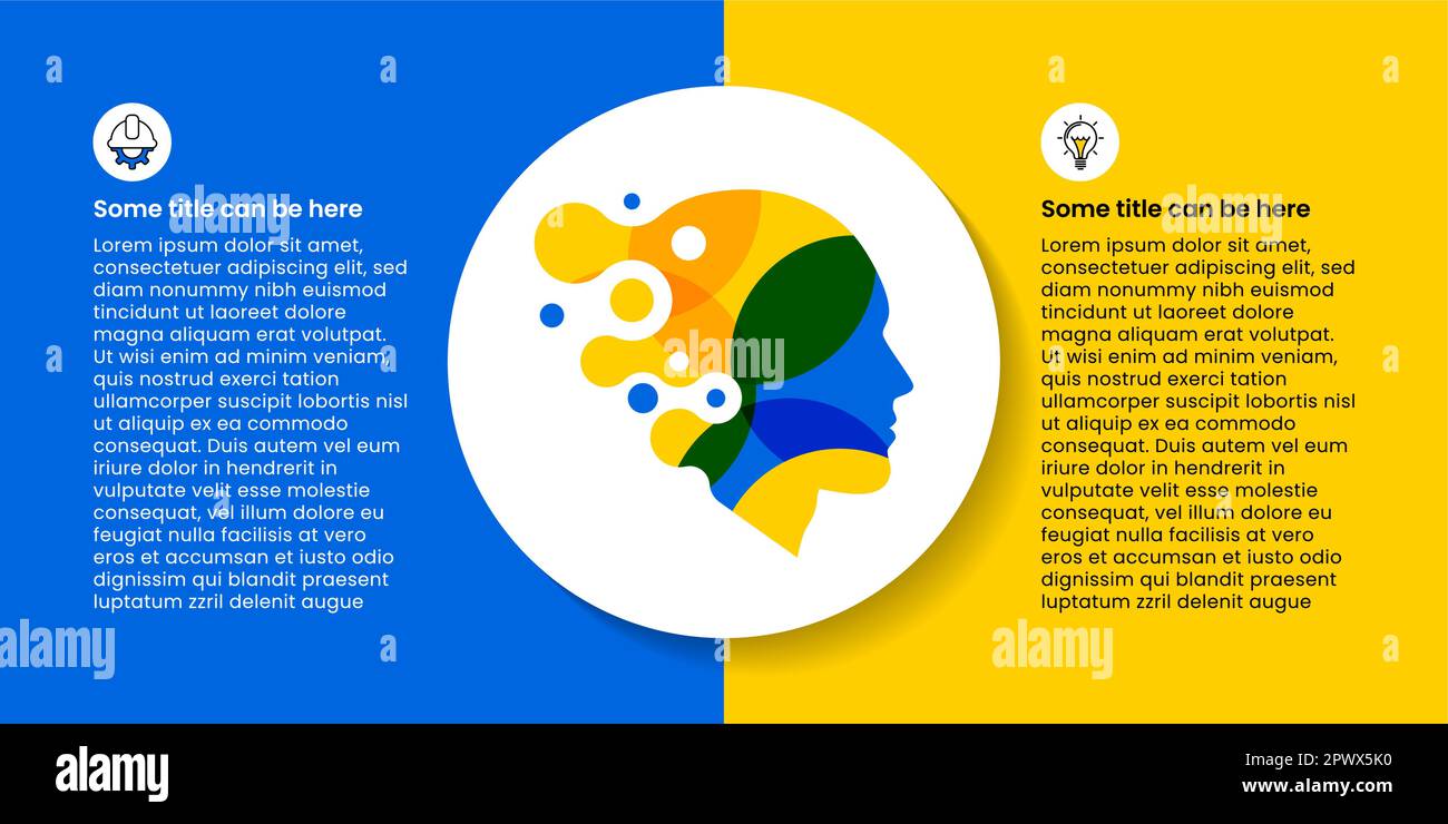 Infografik-Vorlage mit Symbolen und 2 Optionen oder Schritten. Kreativer Geist. Kann für Workflow-Layout, Diagramm, Banner, webdesign verwendet werden. Vektor-Illustration Stock Vektor