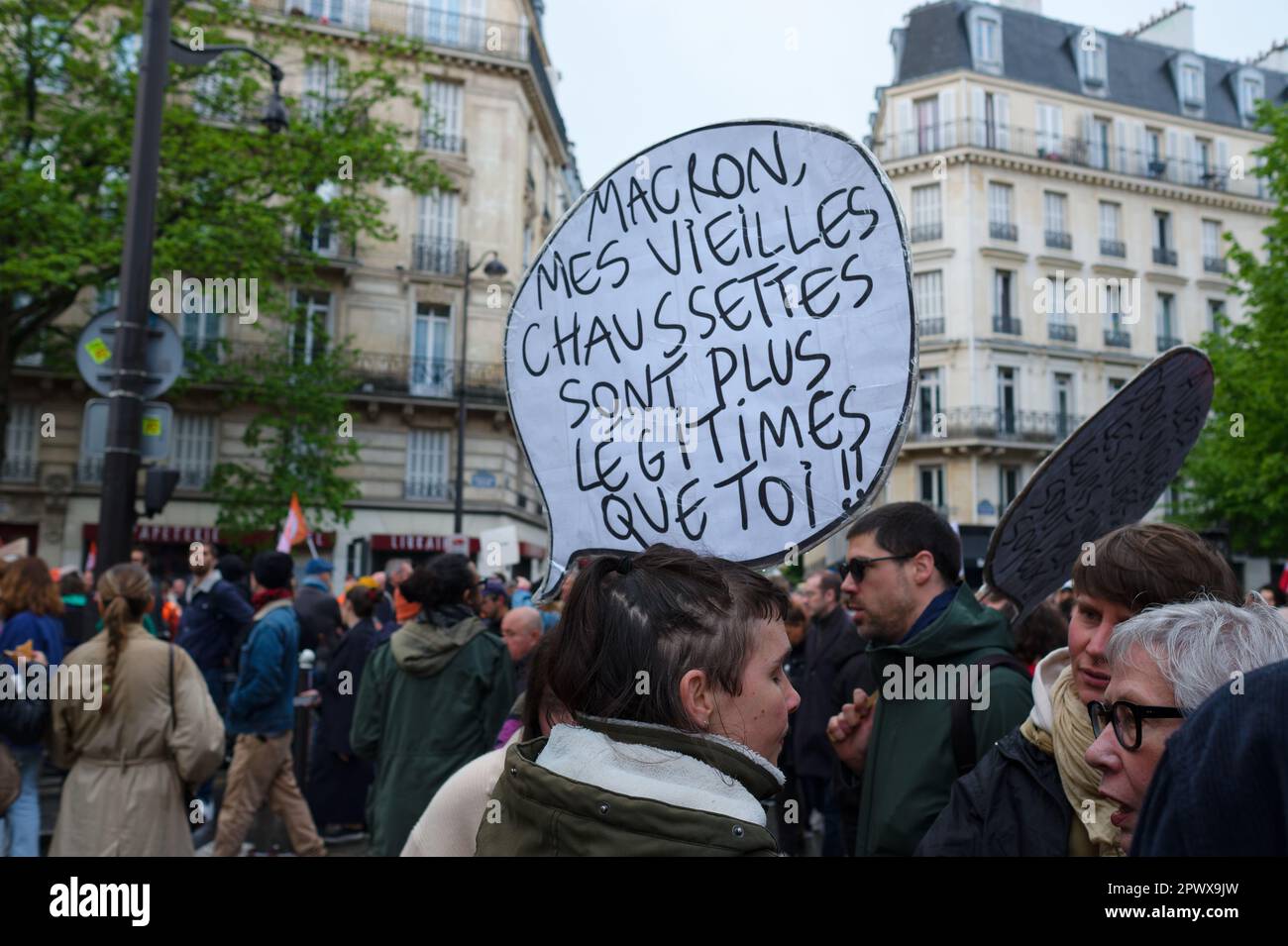 Les Francais en Colère dans les rues de Paris pour la fête du travail. 550000 Personen nicht défilé entre république et la Place de la Nation Stockfoto