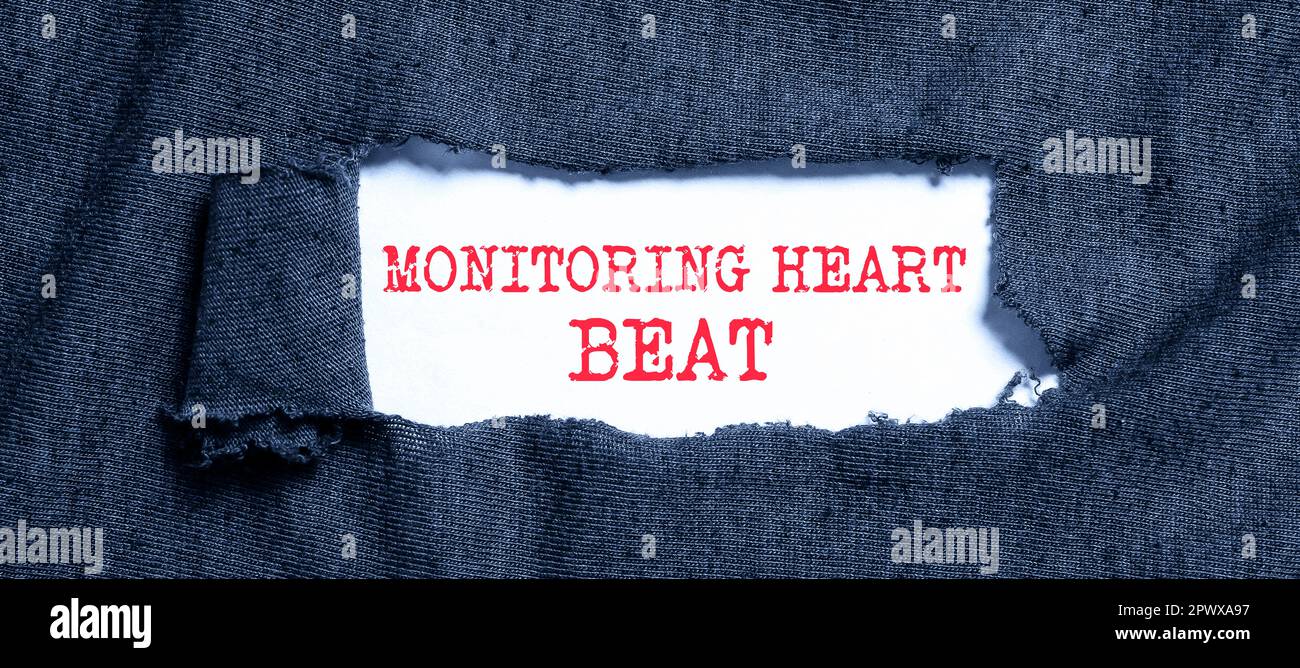 Inspiration mit dem Zeichen Monitoring Heart Beat (Herzschlagüberwachung), Word for Measure (Wort für Messung) oder Aufzeichnung der Herzfrequenz in Echtzeit Stockfoto