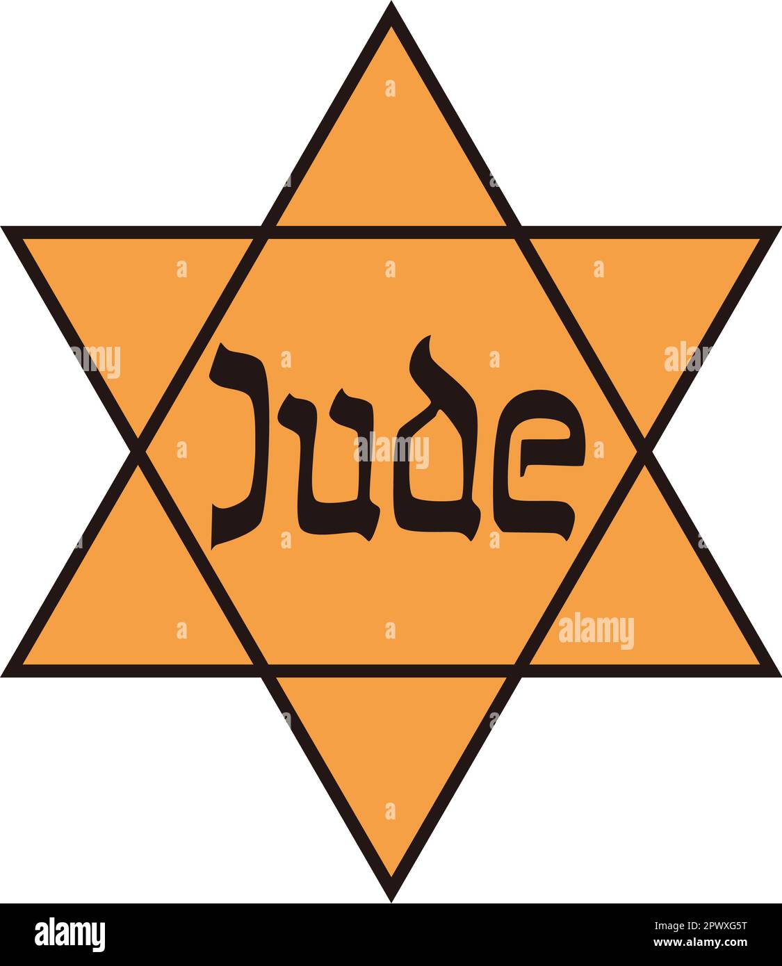 Jüdisches gelbes Abzeichen - das Emblem eines gelben jüdischen Sterns mit der Inschrift Jude Stock Vektor