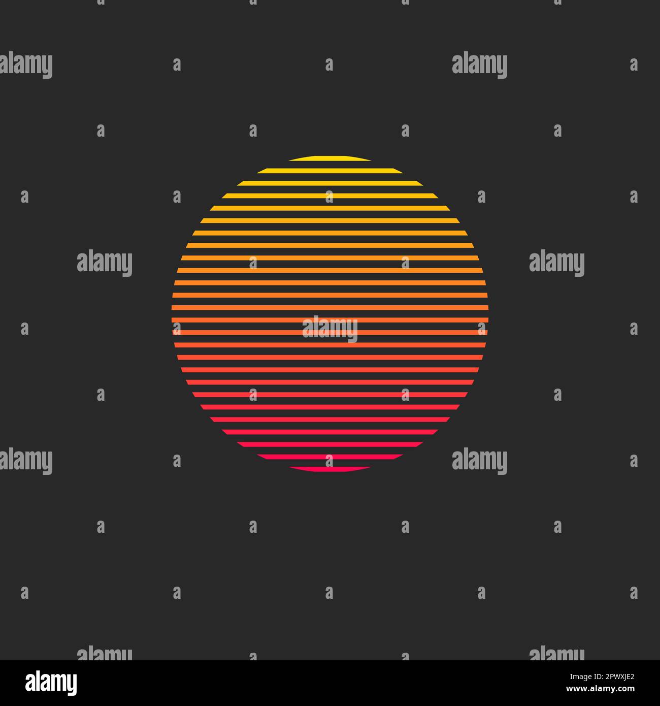 Sonnenuntergang, sonnengestreiftes Logo, Retro-Sonnenaufgang in Miami. Verlaufssymbol für Reisebüro Stock Vektor