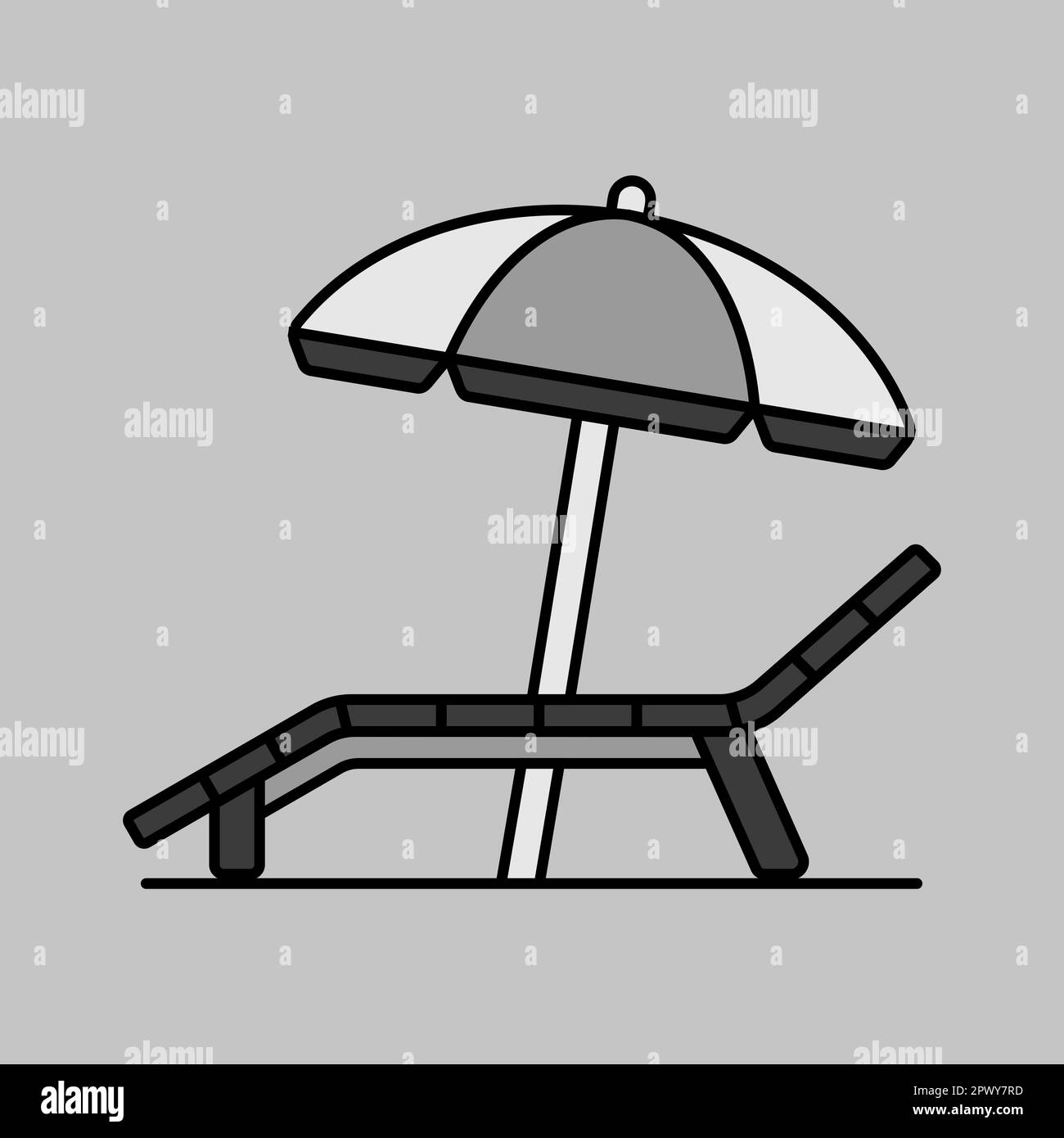 Sonnenliege am Strand Sessel Graustufen-Vektorsymbol. Sommerschild