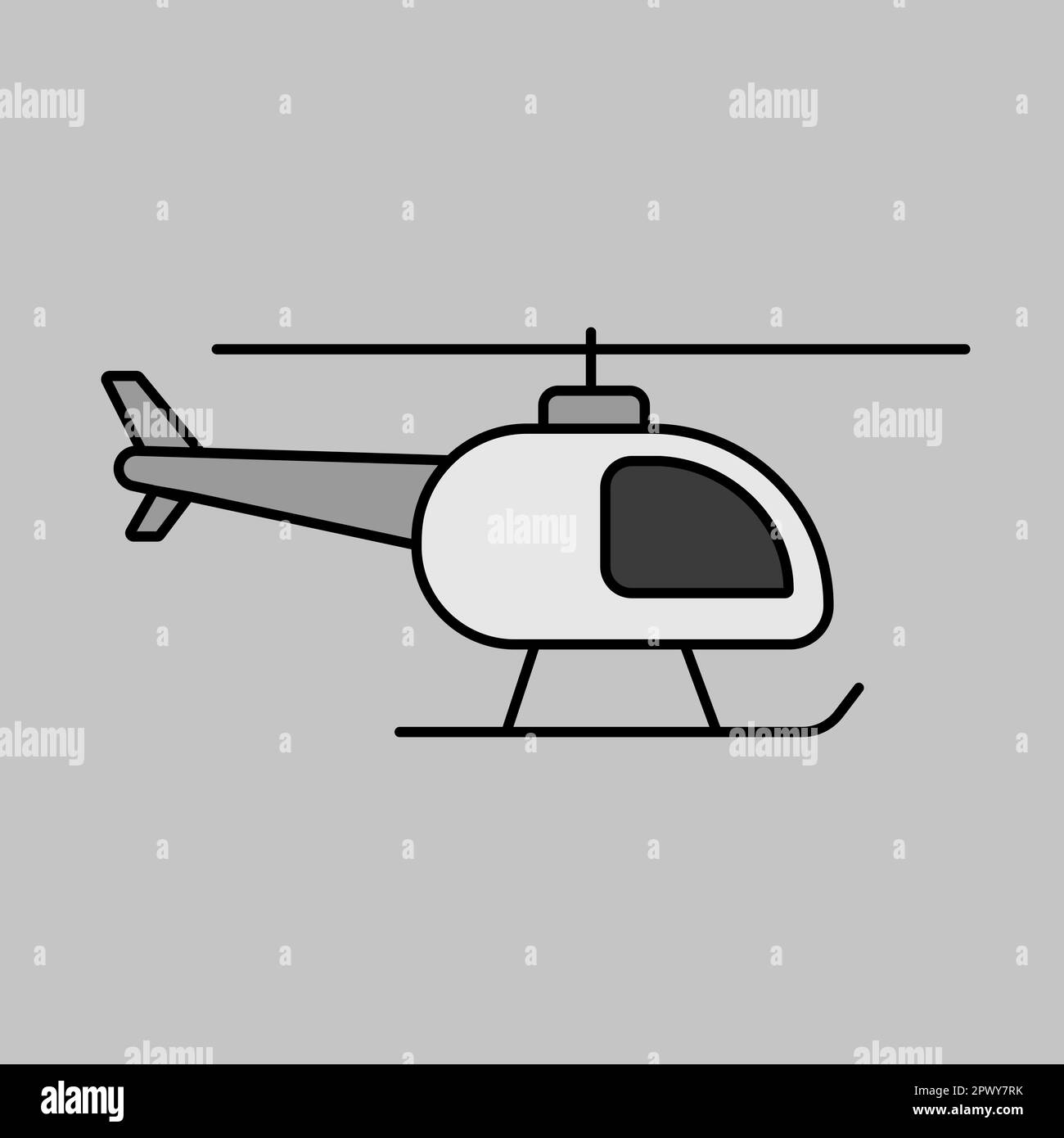 Helikopter-Vektor-Graustufensymbol. Diagrammsymbol für Reise- und