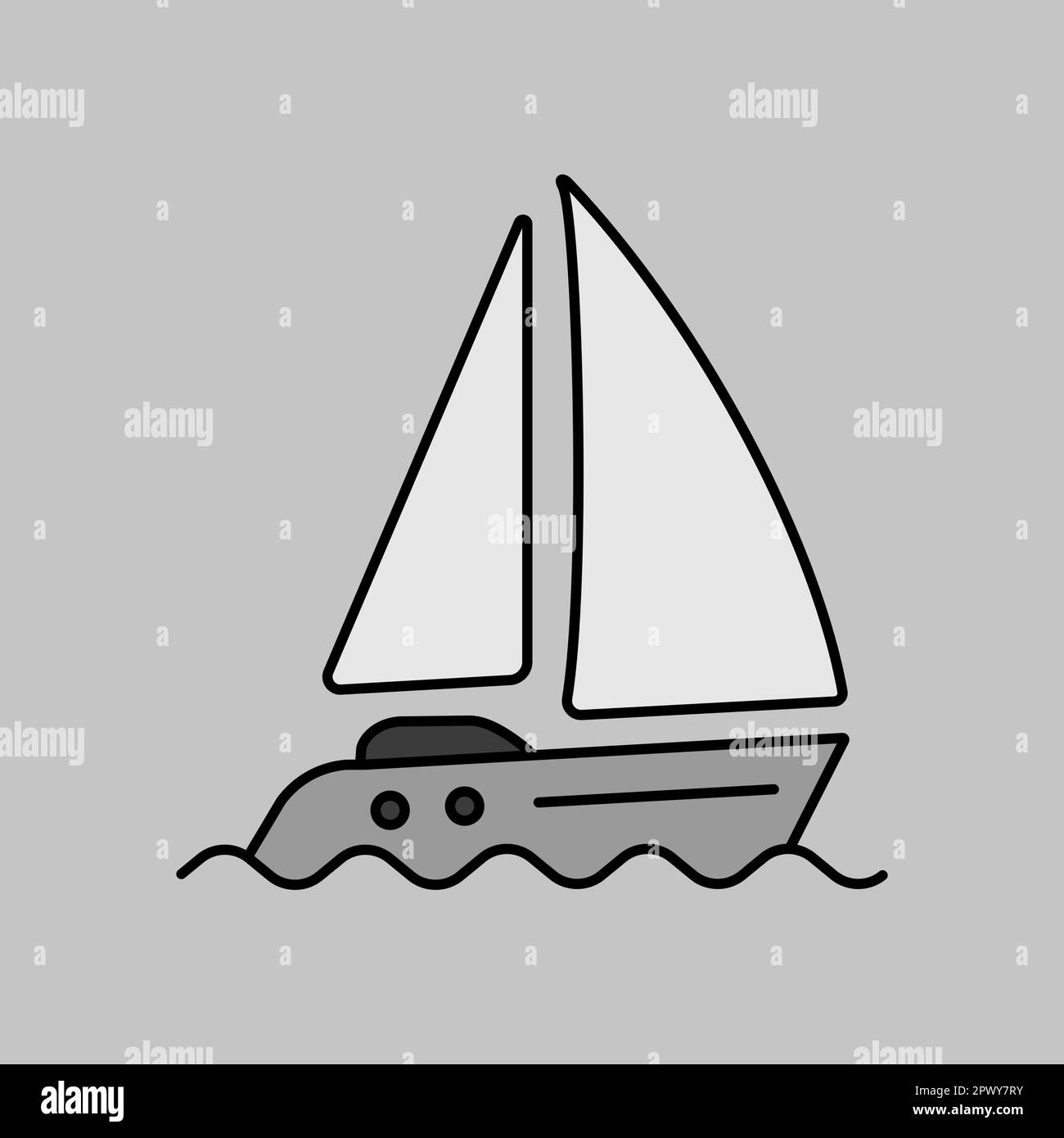Segelyacht - Graustufenvektorsymbol. Diagrammsymbol für Reise- und