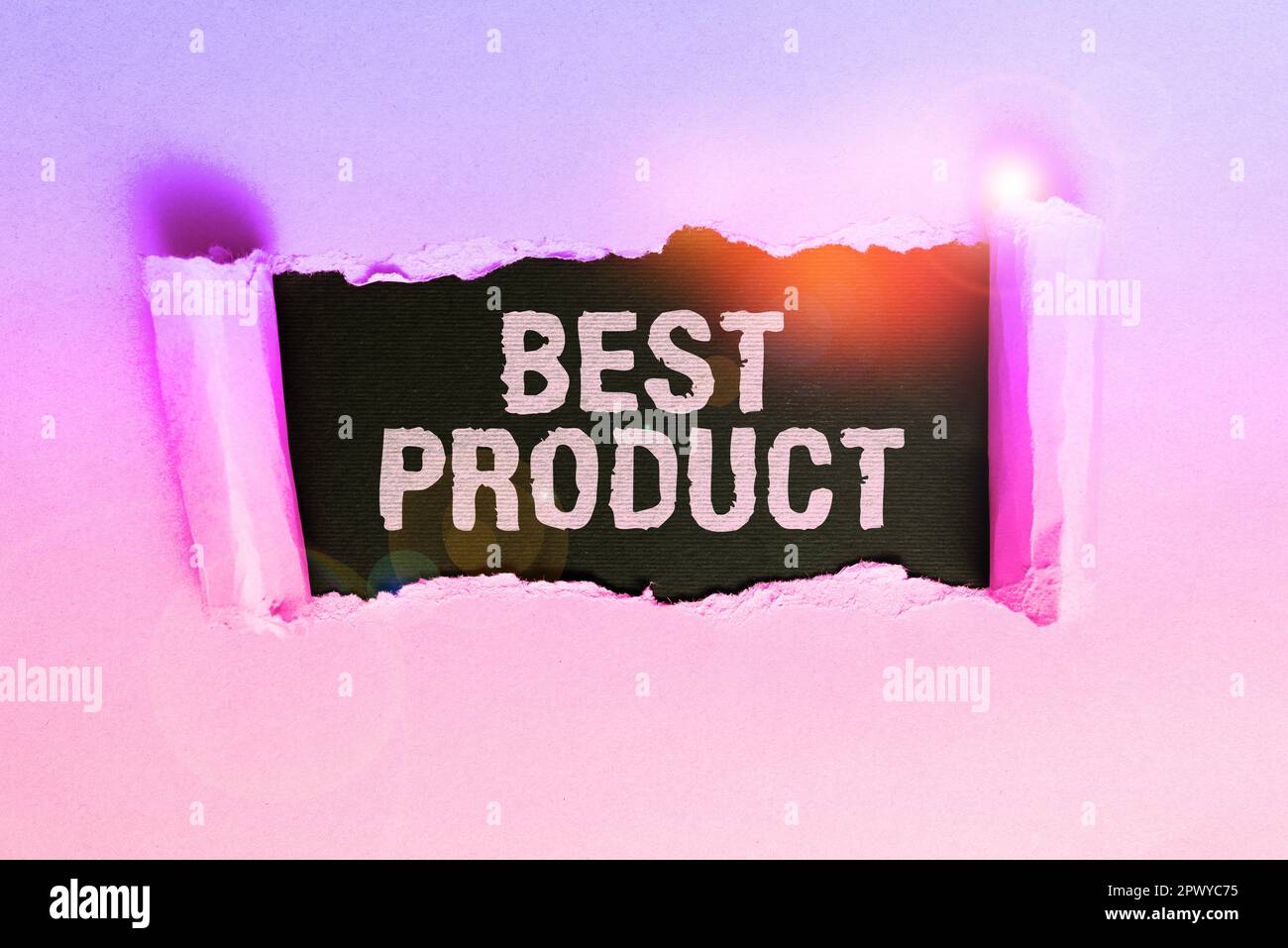 Schild mit der Aufschrift „Bestes Produkt“, Word für „sehr beliebt“, und eine große Menge davon wurde verkauft Stockfoto