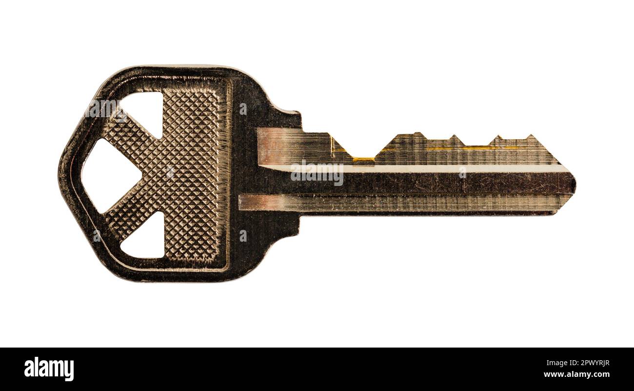 Single Metal House Schlüsselausschnitt auf Weiß. Stockfoto