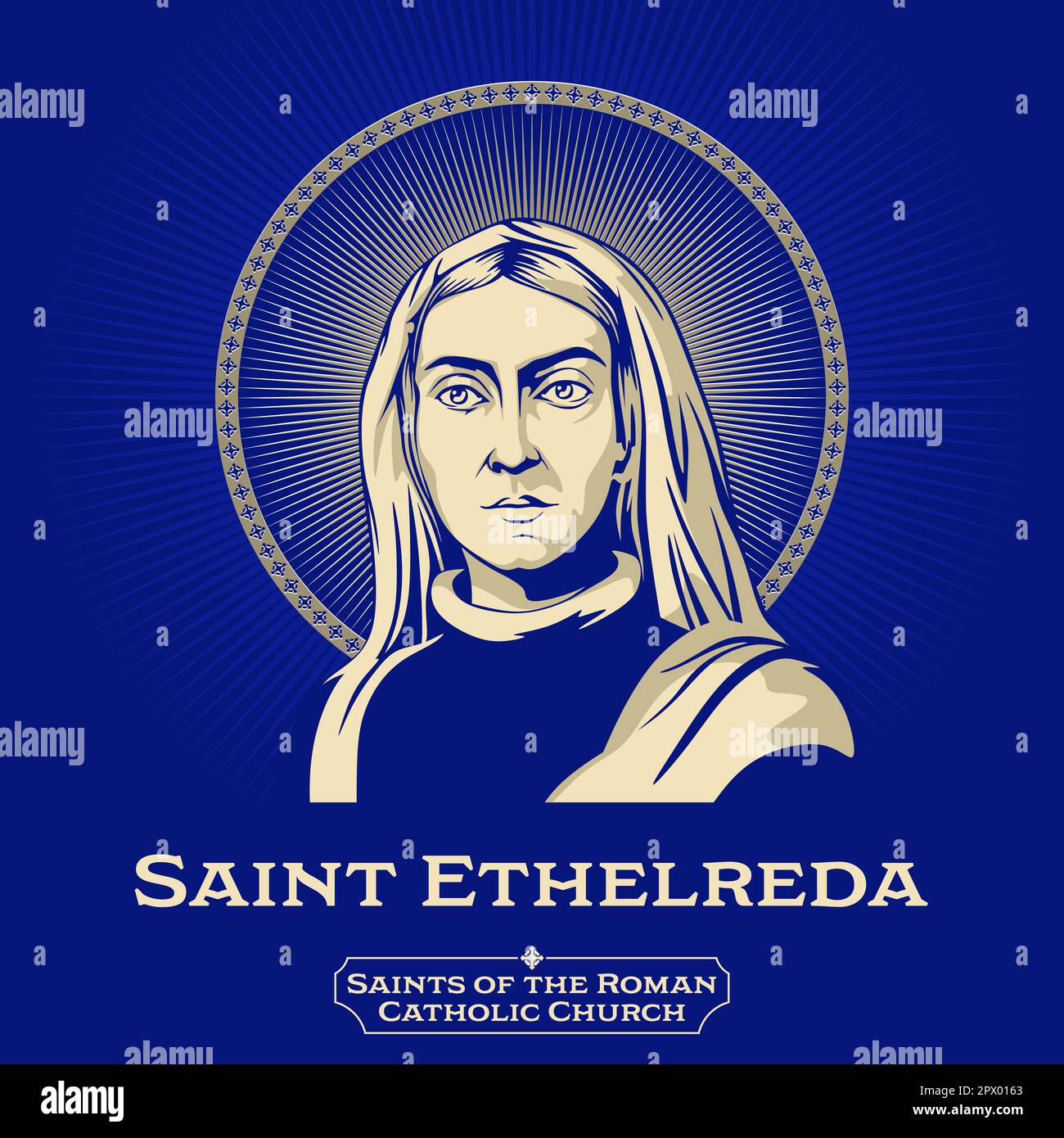 Katholische Heilige. Ethelreda (636-679) war eine Prinzessin aus Ostanglien, eine Königin aus Fenland und Northumbrien und Äbtissin von Ely. Stock Vektor
