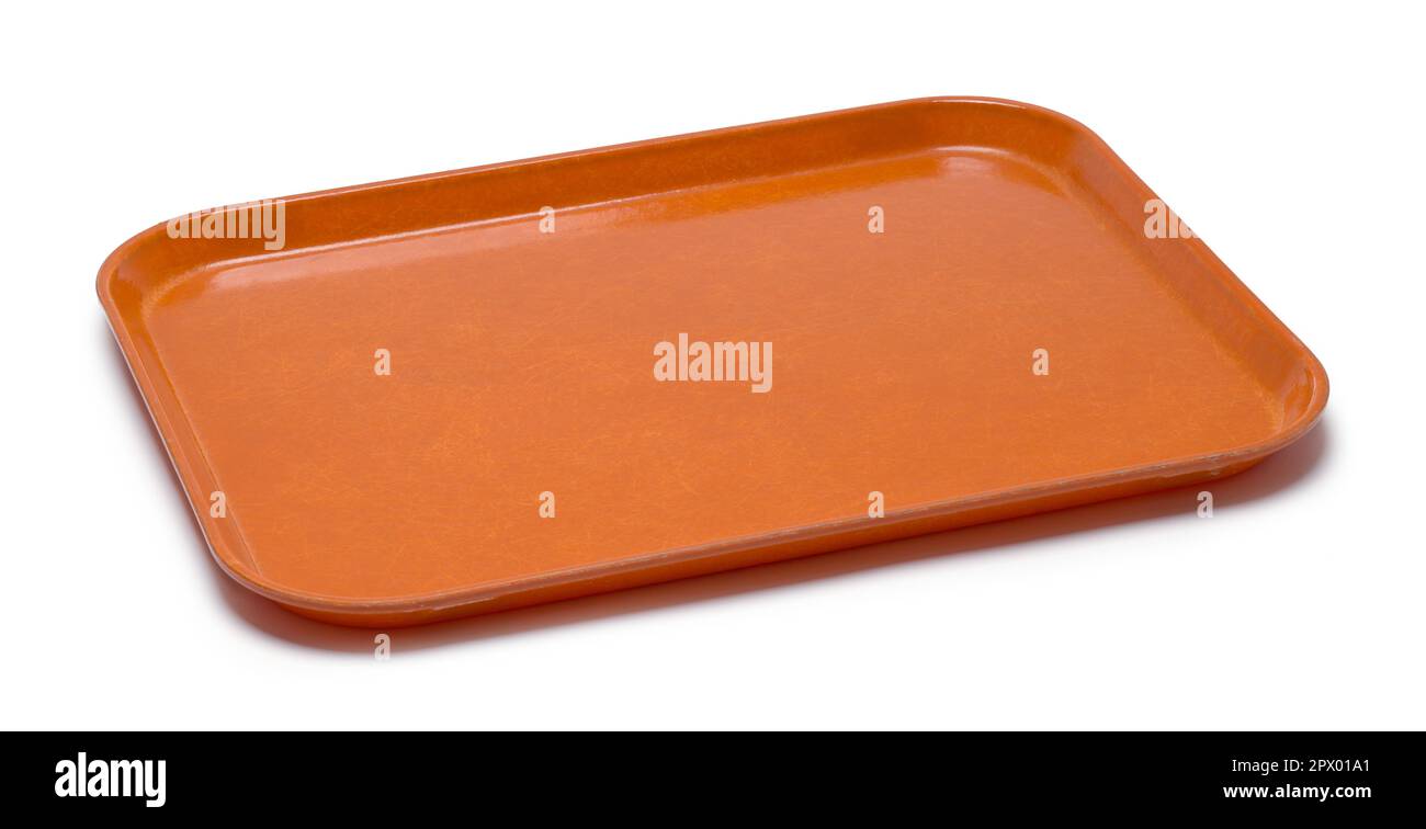 Orangefarbenes Tablett auf Weiß ausgeschnitten. Stockfoto