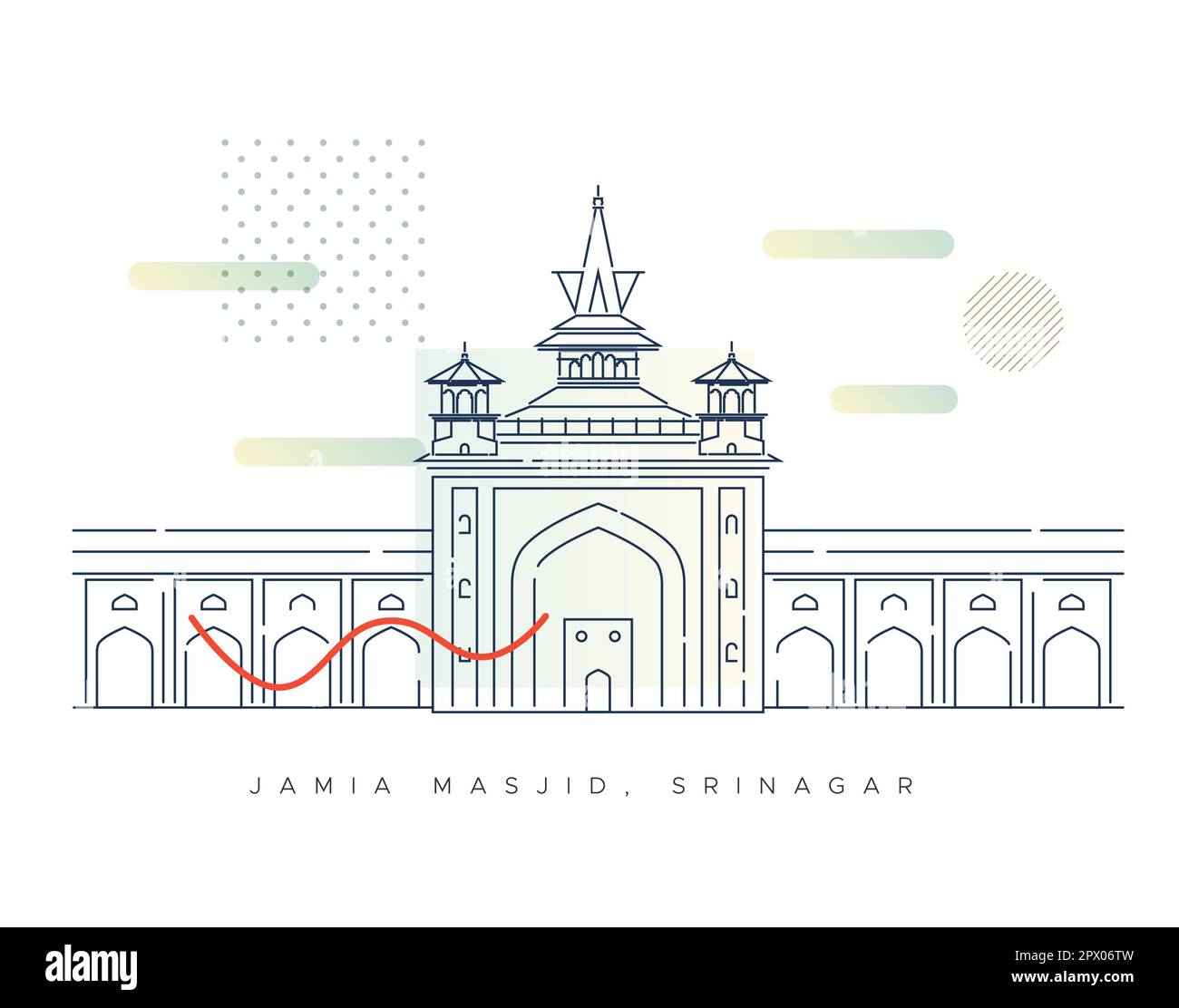 Jamia Masjid, Moschee – Srinagar, Jammu und Kaschmir – Symboldarstellung als EPS 10-Datei Stock Vektor