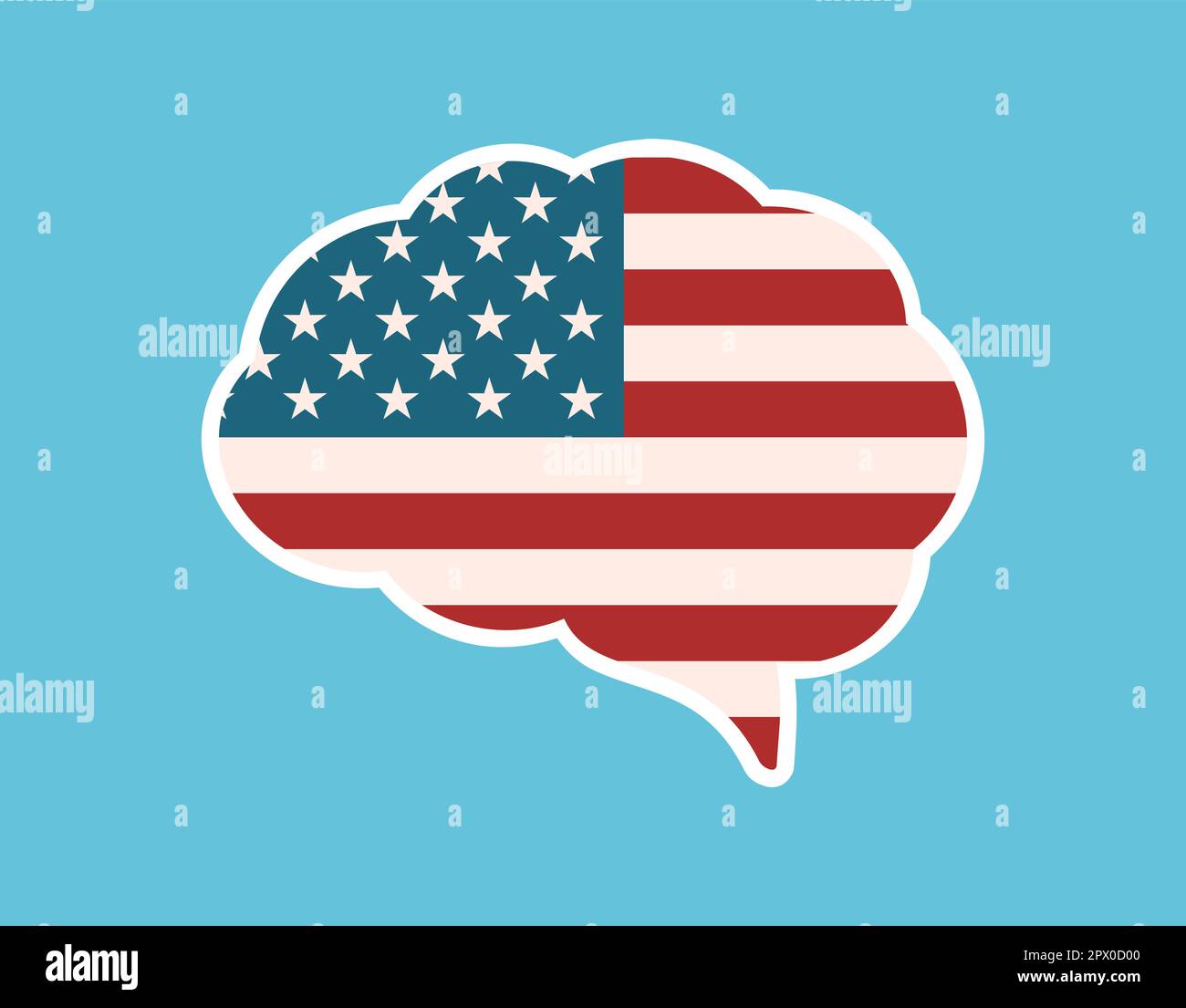 Gehirn mit amerikanischer Flagge. US-amerikanische Denkweise. Brain-Trust-Konzept. Kreativität, Ideen und Innovation in Amerika. Amerikanischer Staatsbürger. Vektordarstellung Stock Vektor