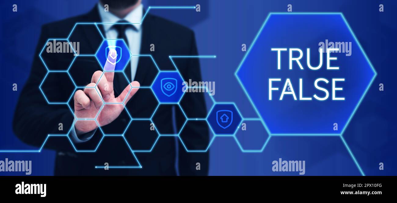 Vorzeichen mit True False, Konzept bedeutet einen Test, der aus einer Reihe von zu markierenden Anweisungen besteht Stockfoto