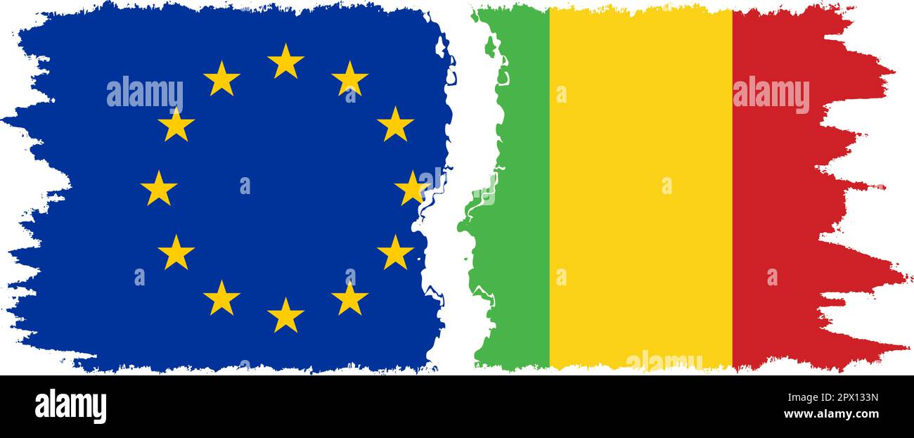 Mali und die Europäische Union Grunge Flaggen Verbindung, Vektor Stock Vektor