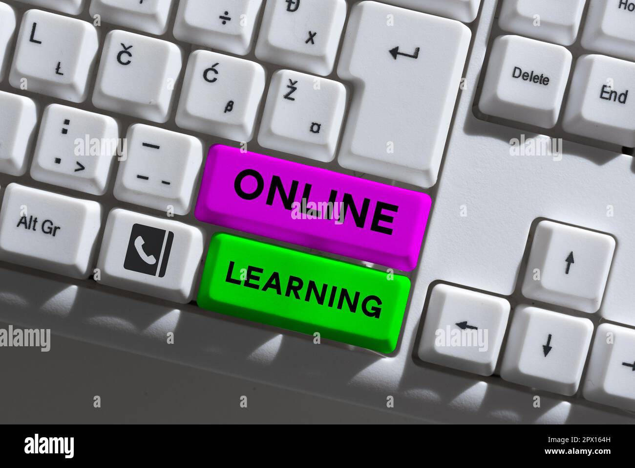 Konzeptionelle Darstellung Online Learning, Word für Larning mit Hilfe des Internets und eines Computers Stockfoto