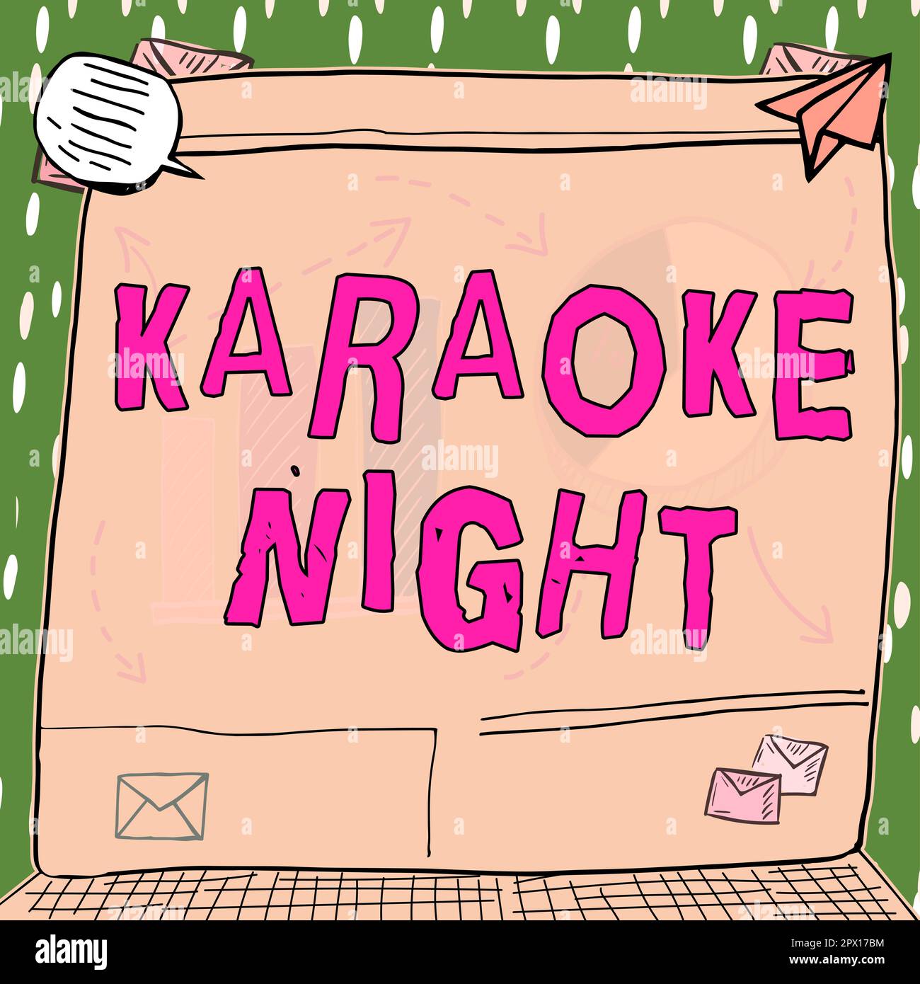 Textunterschrift mit Karaoke-Abend, Business Showcase Entertainment, bei dem Instrumentalmusik von einer Maschine gespielt wird Stockfoto