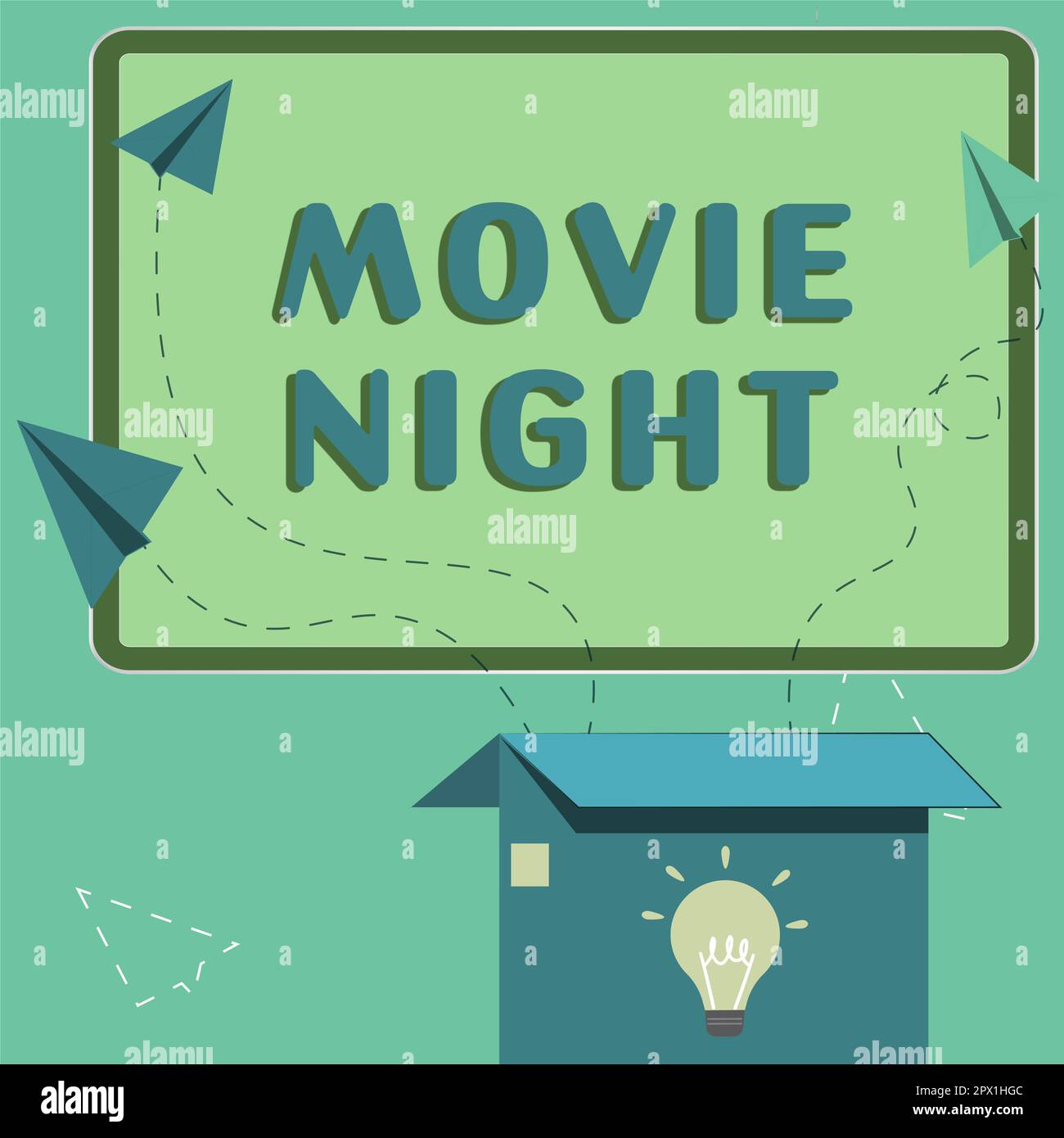 Handschrift Text Movie Night, Word für zwangloses zwangloses Treffen, um zu Hause Filme zu sehen Freizeit Date Stockfoto