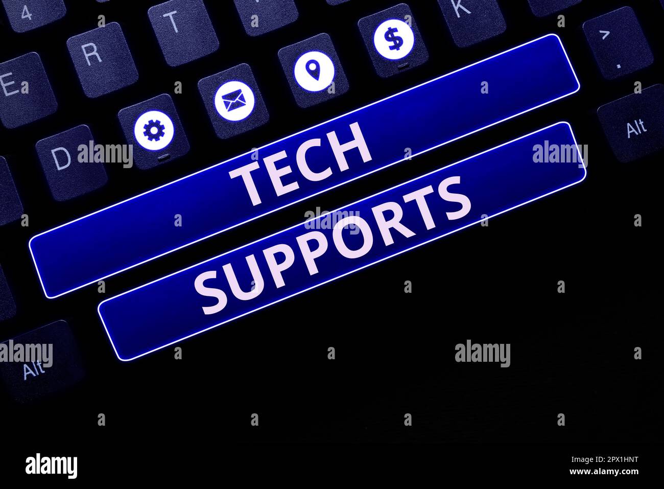 Schreiben mit Text Tech Supports, Conceptual Photo Help von Technician Online oder Call Center Customer Service Stockfoto