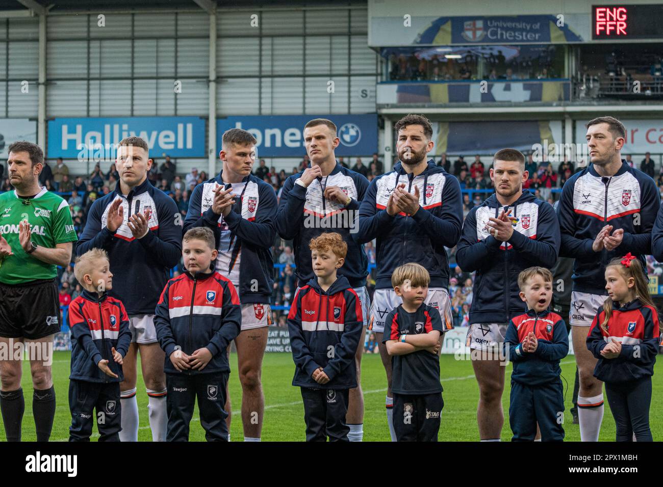 Halliwell Jones Stadium, Warrington, England. 29. April 2023 England gegen Frankreich, Rugby League, Mid-Season International. Kredit: Mark Percy/Alamy Stockfoto