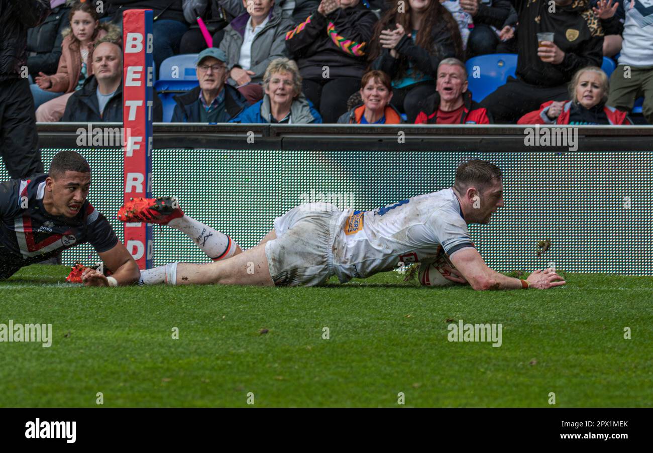 Halliwell Jones Stadium, Warrington, England. 29. April 2023 England gegen Frankreich, Rugby League, Mid-Season International. Kredit: Mark Percy/Alamy Stockfoto