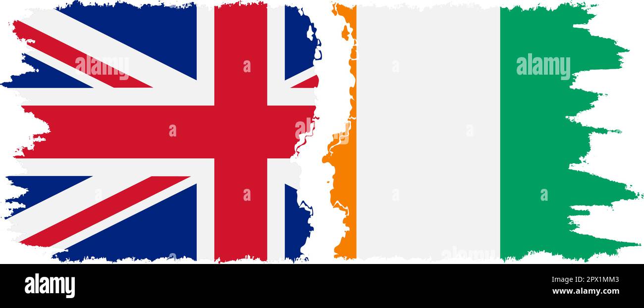 Elfenbeinküste und britische Grunge Flaggen Verbindung, Vektor Stock Vektor