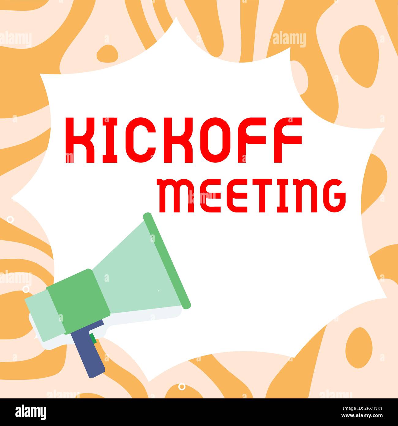 Konzeptionelle Überschrift Kickoff Meeting, Konzept bedeutet spezielle Diskussion über die Rechtmäßigkeit des Projekts Stockfoto