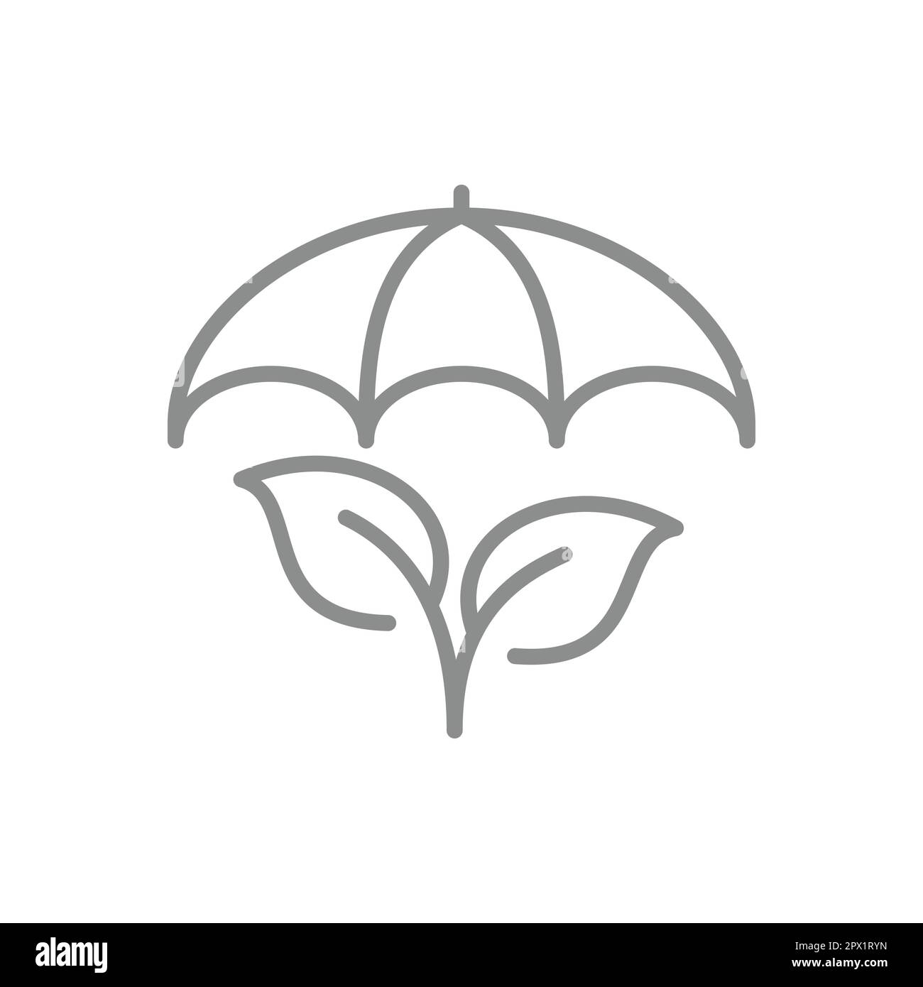 Schirm- und Pflanzenkeimlinien-Vektorsymbol. Symbol für Unternehmenswachstum bei Versicherungen. Stock Vektor