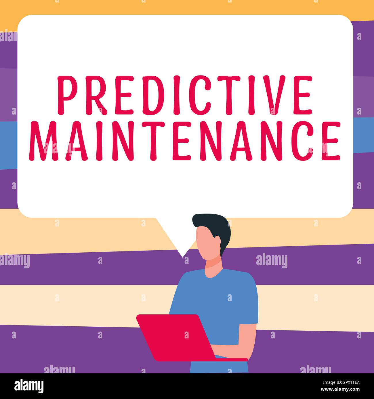 Schild mit vorausschauender Wartung, Geschäftsübersicht prognostiziert, wann ein Geräteausfall auftreten kann Stockfoto