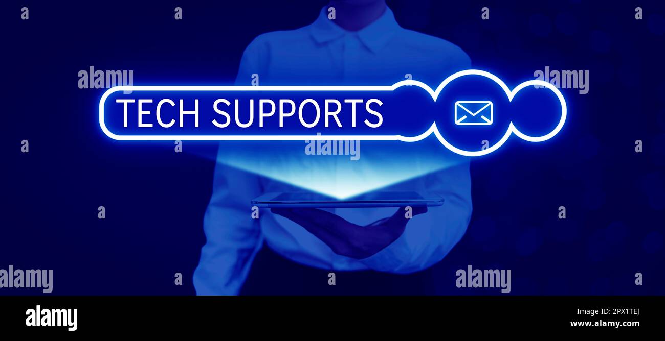 Schreiben mit Text Tech Supports, Business Showcase Help von Techniker Online oder Call Center Customer Service Stockfoto