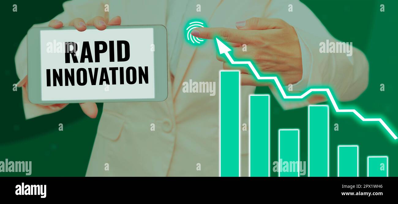 Handgeschriebenes Schild Rapid Innovation, Konzept, das charakteristisch für eine Website ist, die Suchmaschinenalgorithmen verwendet Stockfoto
