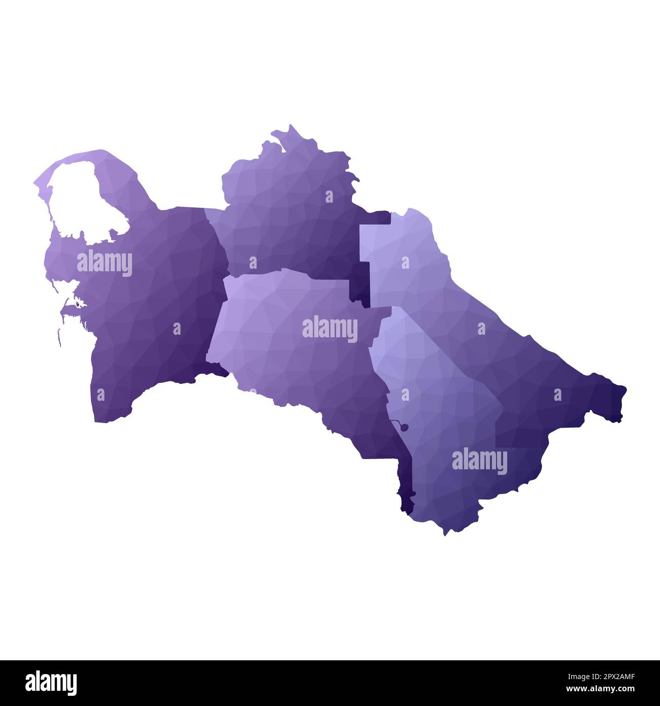 Turkmenistan-Karte. Geometrischer Stil für die Länderumrisse. Wundervolle violette Vektordarstellung. Stock Vektor