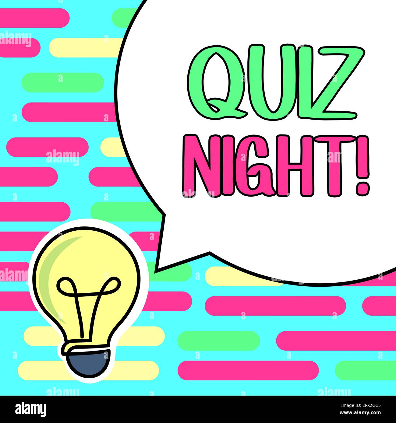 Handgeschriebenes Schild Quiz-Nacht, Wort für abendlichen Wissenstest-Wettbewerb zwischen Individuen Stockfoto