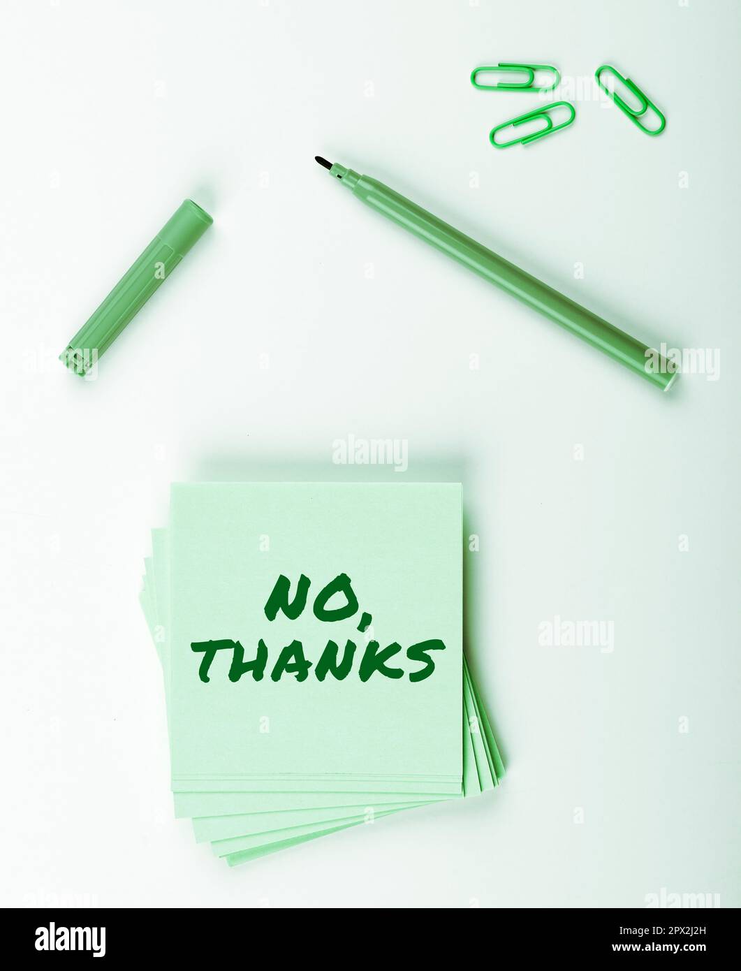 Schreiben mit Text Nein, Danke, Geschäftsansatz Beantworten einer Frage mit diesen Wörtern, um Akzeptanz oder Ablehnung zu zeigen Stockfoto