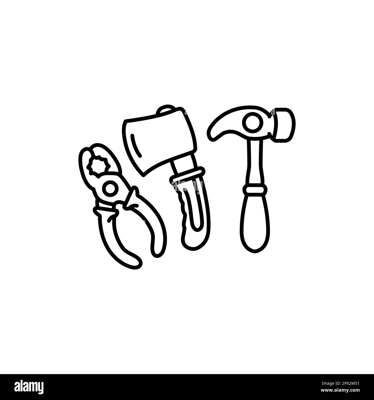 Spielzeugwerkzeuge, schwarzes Liniensymbol. Piktogramm für Webseite, mobile App, Werbeaktion. Stock Vektor