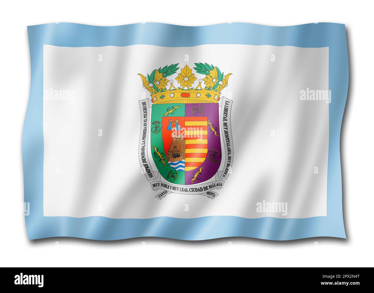 Provinz Málaga Flagge, Spanien winkende Banner Sammlung. 3D-Illustration Stockfoto