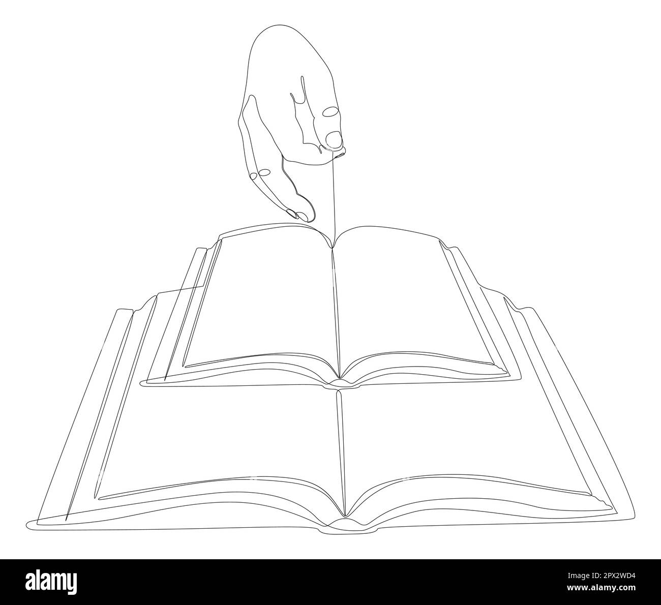 Eine durchgängige Hand mit mehreren Büchern. Vektorkonzept zur Darstellung dünner Linien. Kontur Zeichnen kreativer Ideen. Stock Vektor
