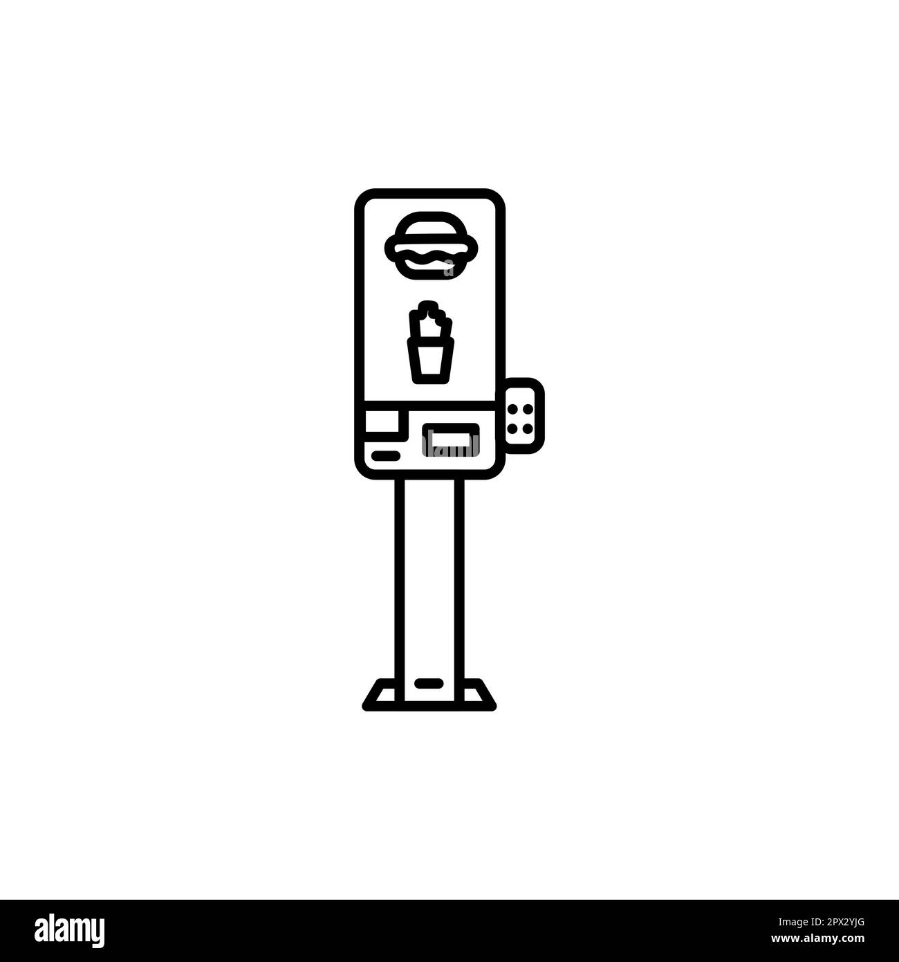 Schwarzes Liniensymbol für Fastfood am Kiosk für Selbstbestellungen. Piktogramm für Webseite, mobile App, Werbeaktion. Stock Vektor