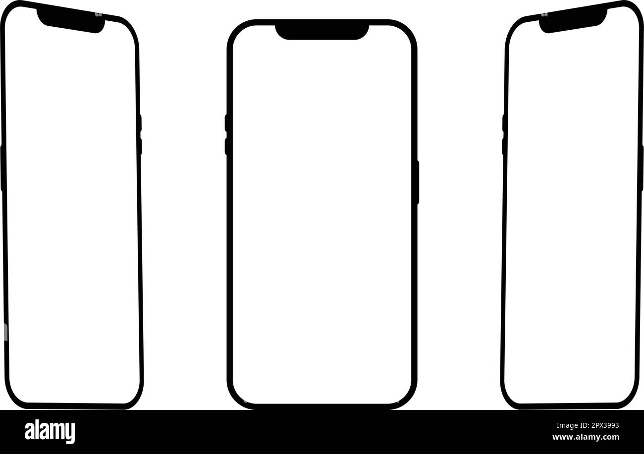 Angel-Set Smartphone-Modell. Mobile Mockup I phone 10, 10s, 11, 11pro und das neue iPhone 14, 14pro, 12 mini. Modell-Display iPhone 12 Pro. Transparent Stock Vektor