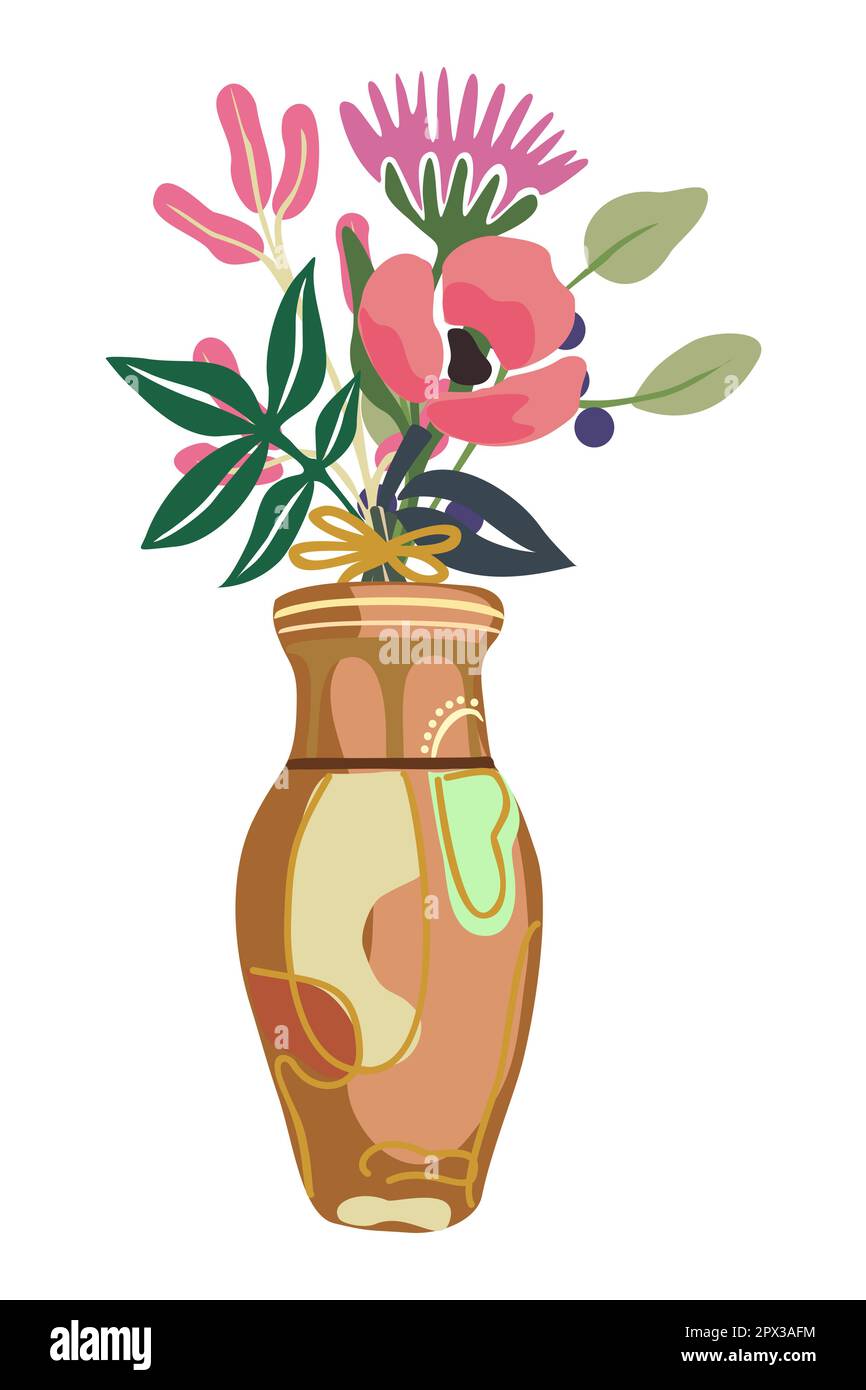 Wunderschöne blühende Blumen in Vase Vektor isoliert. Stock Vektor