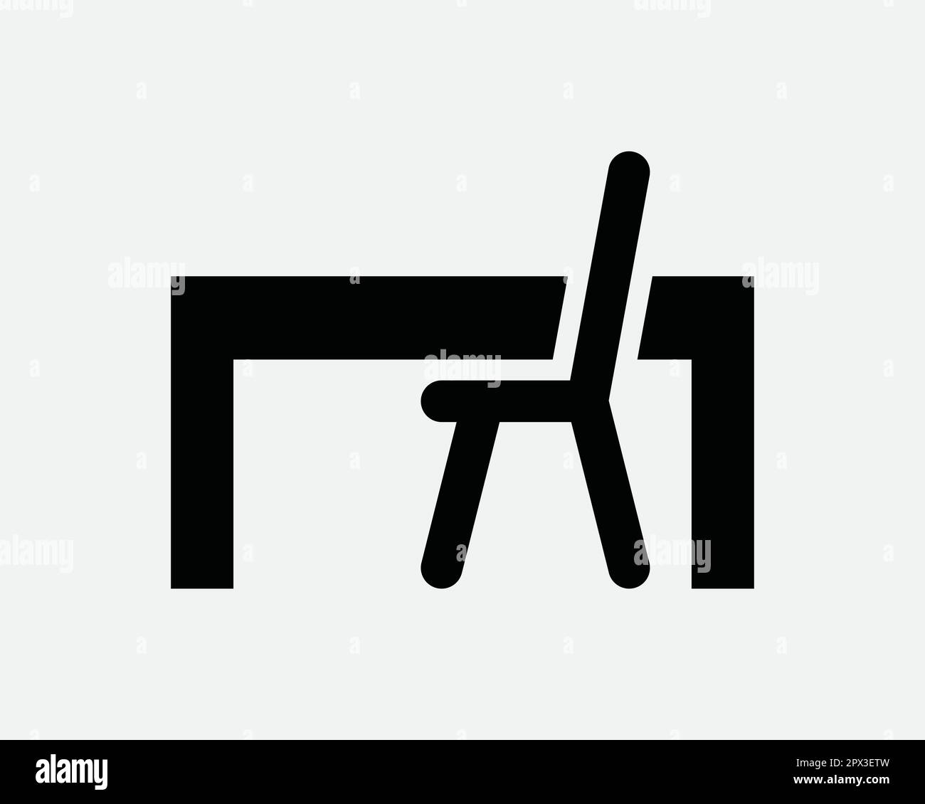 Symbol für Tisch und Stuhl. Schreibtisch Sitzmöbel Seitenansicht Dining Office Restaurant Arbeitszimmer Symbol Zeichen Zeichen Kunstwerk Grafik Illustration Clipart Vektor Stock Vektor
