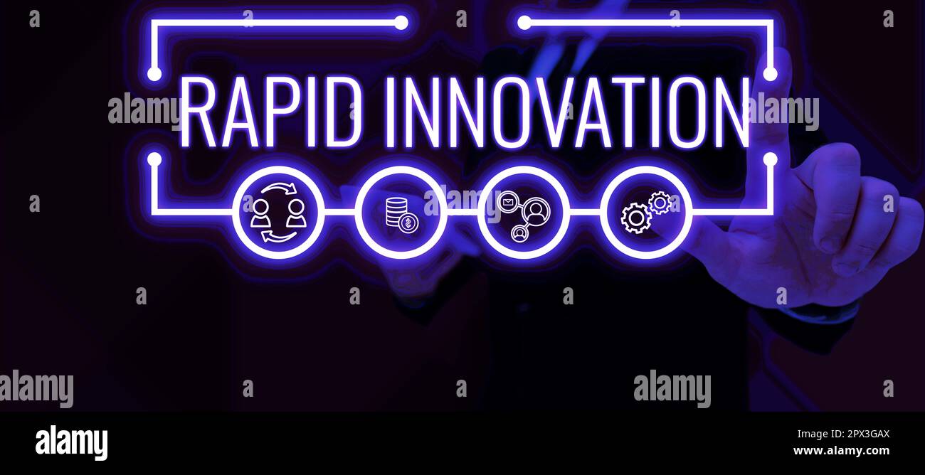 Handgeschriebenes Schild Rapid Innovation, Konzept, das charakteristisch für eine Website ist, die Suchmaschinenalgorithmen verwendet Stockfoto