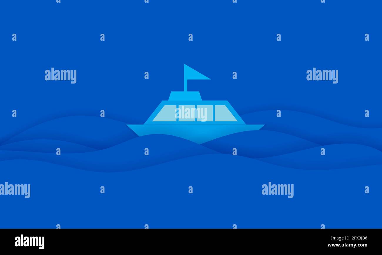 Wellen und Boote im Ausschnitt, blaue Vektordarstellung Stock Vektor