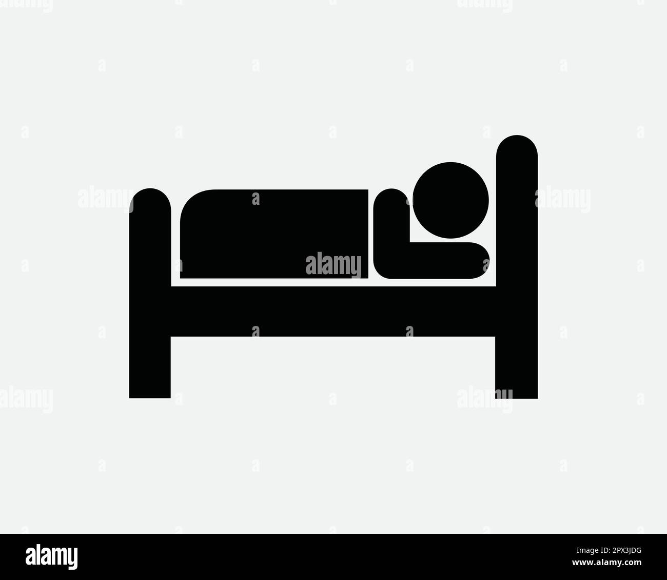 Symbol Für Ruhemodus. Ein Mann schläft ein Nickerchen, ruht sich im Hotel Motel Bett Schlafzimmer Zimmer Nacht Symbol Schild Kunstwerk Grafik Illustration Clipart Vektor Stock Vektor