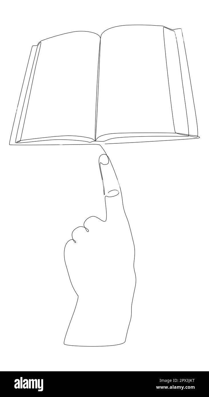 Eine durchgängige Hand mit mehreren Büchern. Vektorkonzept zur Darstellung dünner Linien. Kontur Zeichnen kreativer Ideen. Stock Vektor